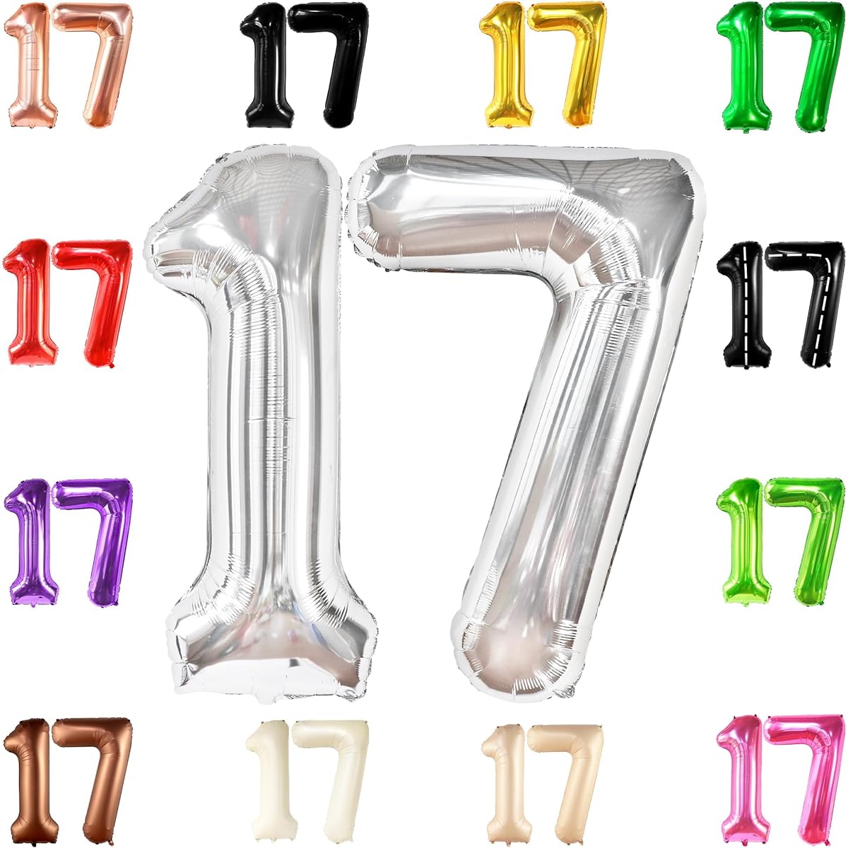 Silver Number 17 Foil Balloon