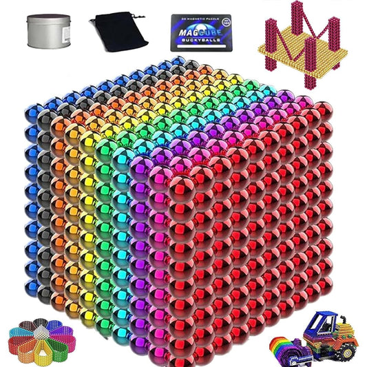 , Handy Toy, Freely Transformable, Powerful Magnets, Magic Balls, Adults, Decompression, Puzzle Set, DIY Tools, Brain Development Puzzle, Magic Magnetic Balls, Fun, Present, Gift, Comes with Exclusive Cut Card, Storage Bag/Case (1000 Pieces in 10 Colors)