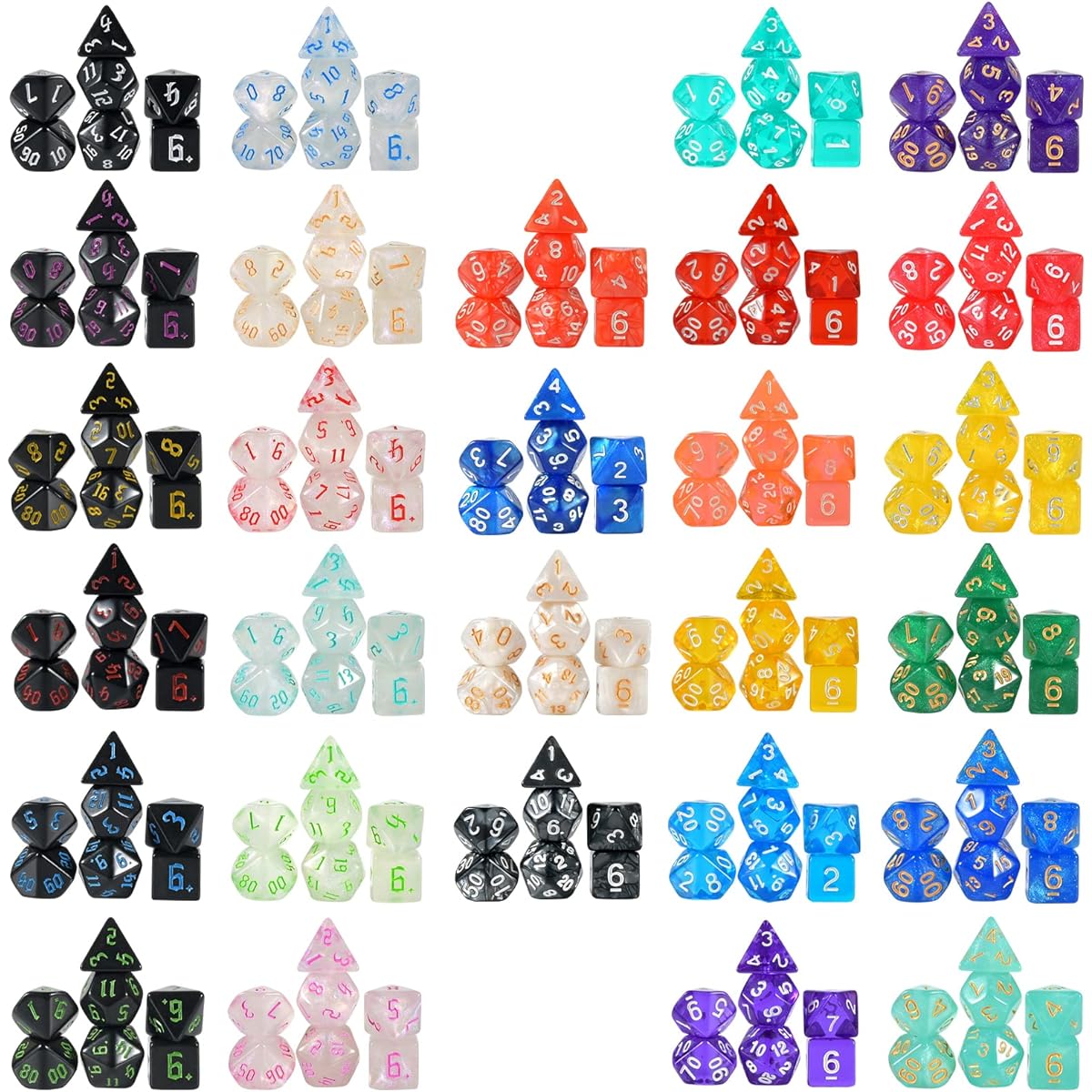 FLASHOWL Dice Set 28 Sets D20 Dice Set Pearl Dice 196 Pieces Polyhedral & RPG Dice Polyhedral Dice DND Dice Starry Sky Dice Table Game Dice Set W20 DND Dice Game Cube