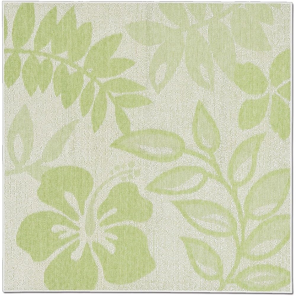 Washable/Lightweight [Hibiscus pattern rug] 185 x 185cm Green "Square" Antibacterial/Washable/Made in Japan 151101702I703