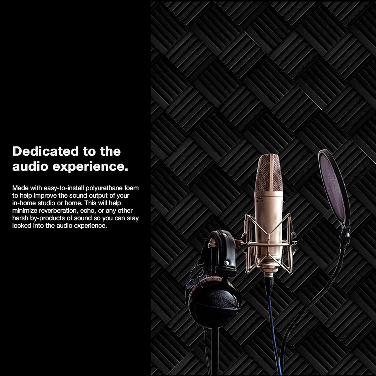 12 Pack Soundproofing Foam Sound Deadening Decorative 12" x 12" x 2" Tile Panels for Walls Ceiling Home Studio (Black)