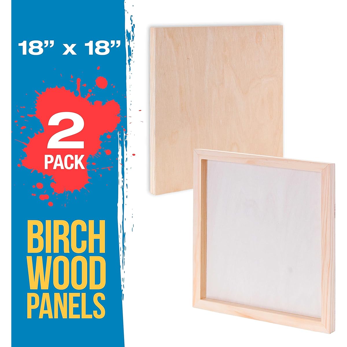 U.S. Art Supply 18" x 18" Birch Wood Paint Poured Panel Board Studio 3/4" Deep Cradle (Pack of 2) - Artist Wood Wall Canvas - Painting Mixed Media Craft Acrylic Oil Watercolor Encaustic