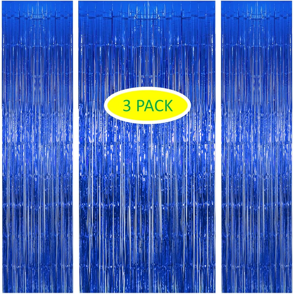 3.3 x 6.5ft Blue Tinsel Foil Fringe Curtain Metallic Photo Booth Backdrop Doorway Streamer Party Decorations 3.3 x 6.5ft