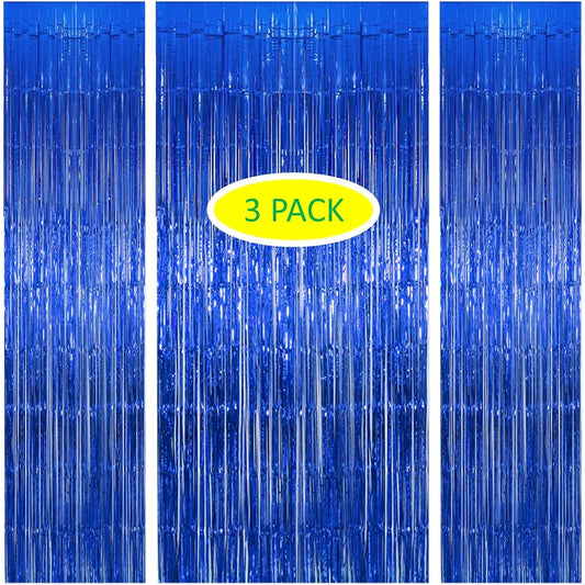 3.3 x 6.5ft Blue Tinsel Foil Fringe Curtain Metallic Photo Booth Backdrop Doorway Streamer Party Decorations 3.3 x 6.5ft