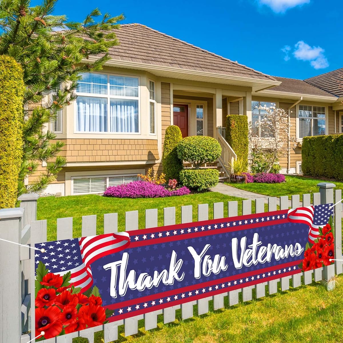 Memorial Day Banner for Fence 4th of July Patriotic 4th of July Veterans Day Decoration Garden Garage Thank You Veterans Party Decorations Holiday Decor