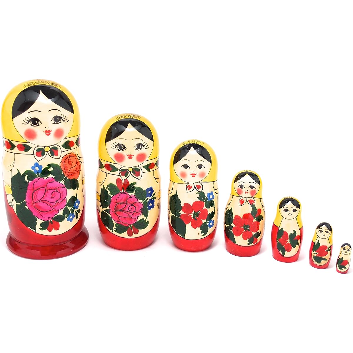 Semenov Matryoshka Set of 7 Traditional Patterns Yellow [Russian Goods]