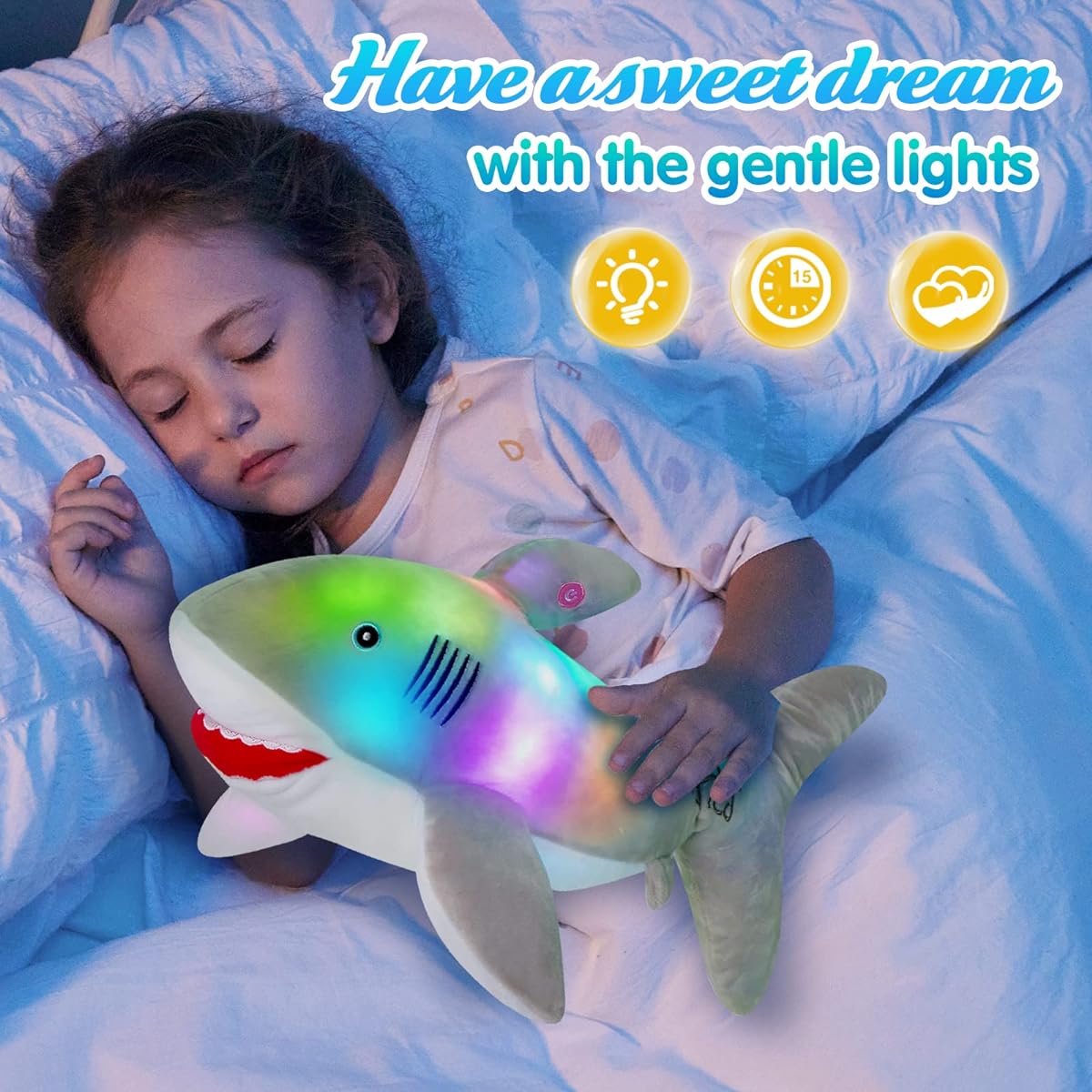 Bstaofy LED Shark Stuffed Animal Glow Blush Ocean Species Toy Night Light for Kids Birthday 20 Inch (Grey)