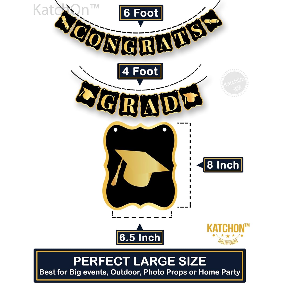KatchOn Black & Gold Graduation Party Decorations 2023 - Pack of 19 Graduation Banners No DIY Required | Graduation Hanging Swirls with Pom Poms | Graduation Decorations Class of 2023 Black & Gold