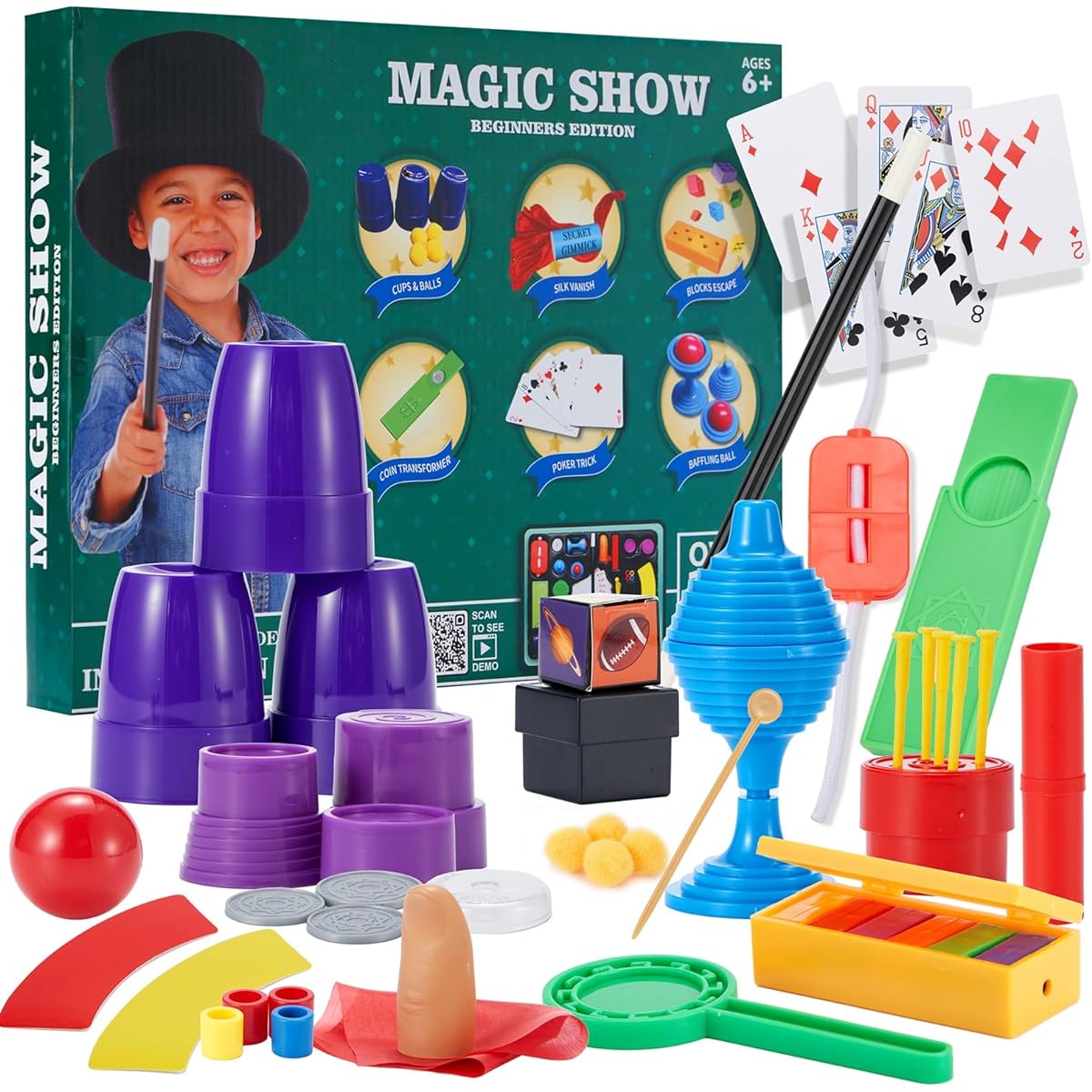 ENJOCASES Magic Kit 70+ Magic Tricks for Kids 6-8 Years Magic Set for Kids 10-12 Years Magic Wand Chalice Coin Vanishing Suitable for Kids/Boys/Girls