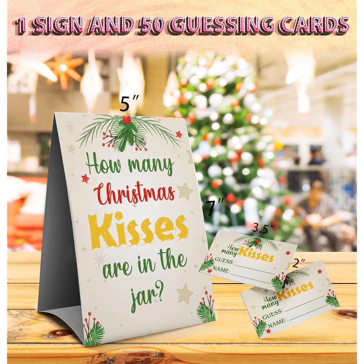 Christmas Guessing Game - Guessing How Many Candies, Christmas Holiday Party Activity - 1 Sign and 50 Guessing Cards (69A)