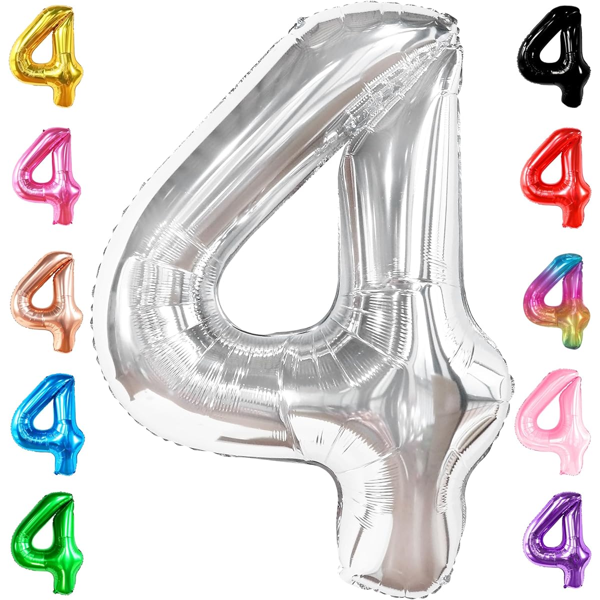 KatchOn Big Silver Number 4 Balloon - 40 Inch | Silver Number 4 Balloon 4th Birthday Decorations | Silver 4th Birthday Balloon | 4th Birthday Decorations for Boys