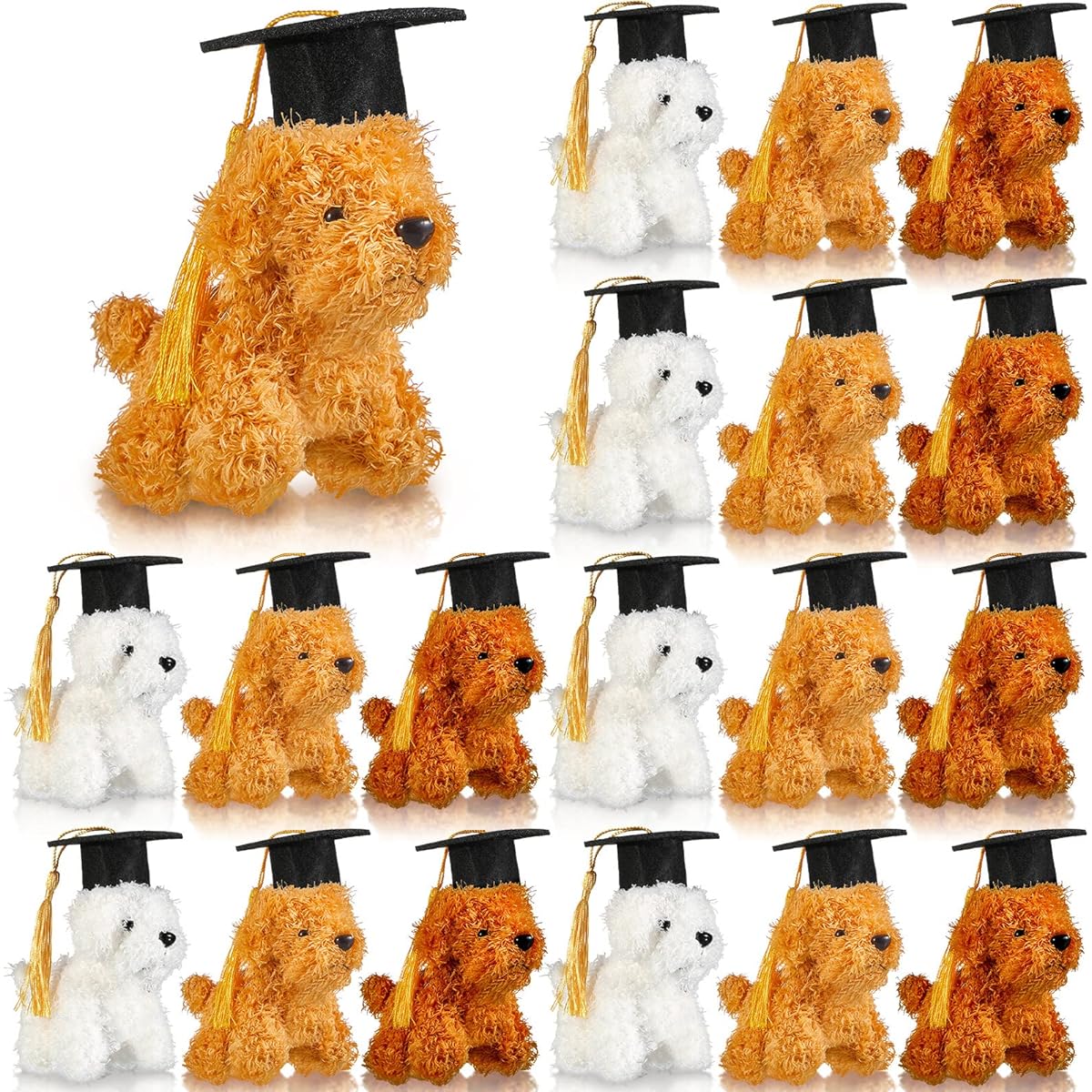 Jexine 18pcs Graduation Stuffed Animals Dog Plush Puppy Mini Dog Stuffed Animals Bulk Toys Graduation Party Supplies Graduation Gifts for Preschool Kindergarten School Graduation Brown White Beige