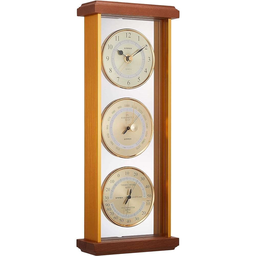 EMPEX Weather Meter Temperature Hygrometer Super EX Gallery Weather Meter Temperature Pressure Humidity Clock Display Stand Made in Japan Brown EX-743 36x14.3x5.5cm