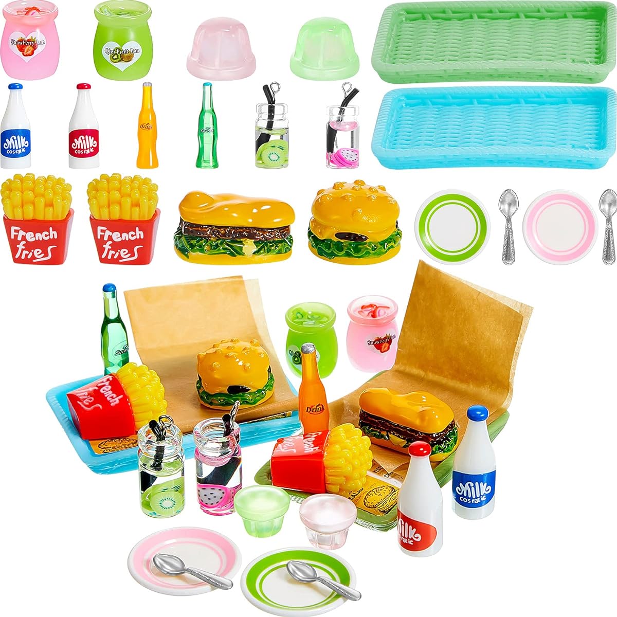 8 Pieces Miniature Food Toy Fast Food Playset Hamburger Fries Soda Pudding Milk Juice Pretend Food Doll Food Kitchen Accessories Pretend Food Toys Party Accessories Bar Restaurant Decoration
