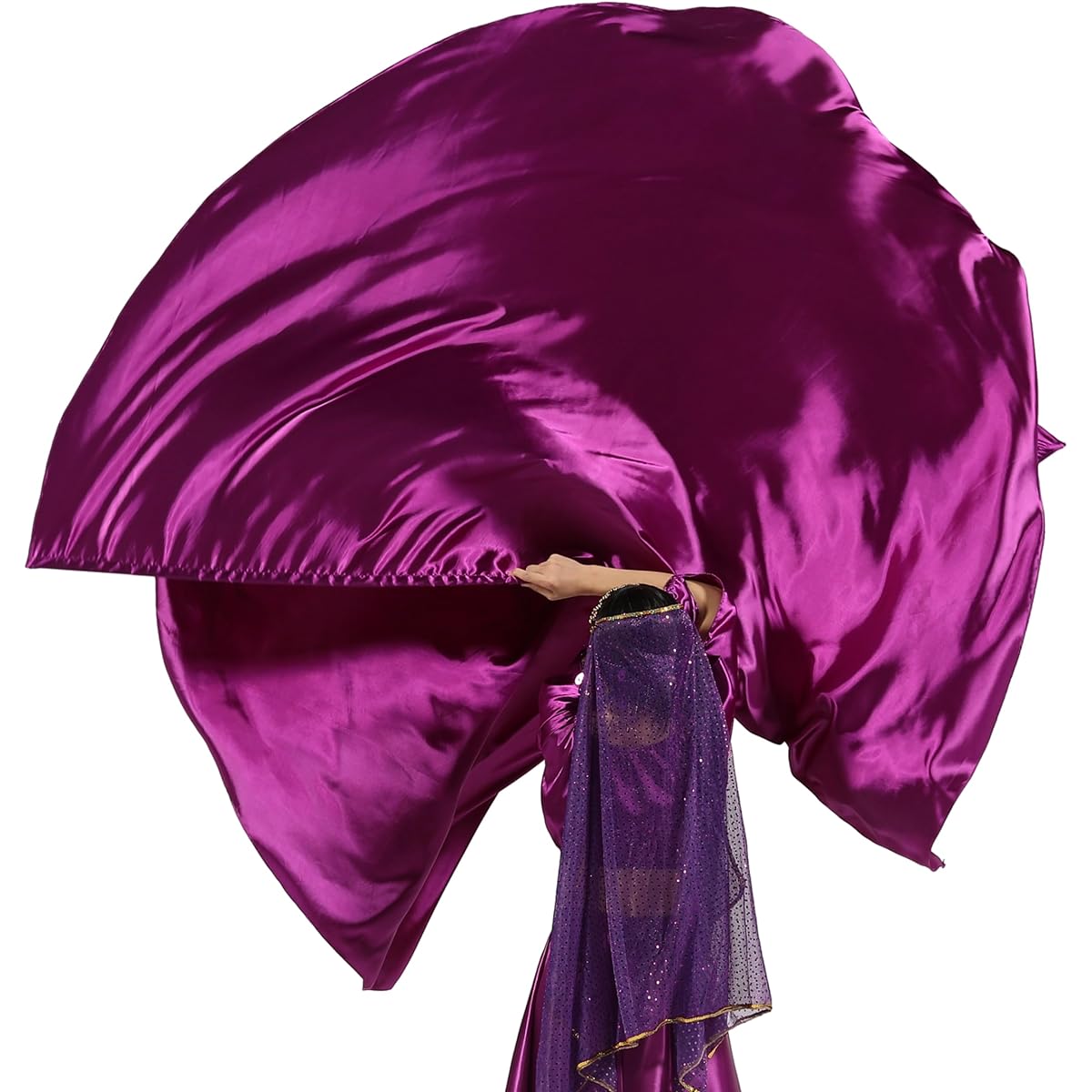 Wuchieal 139.7cm x 74cm L Soft Semicircle Worship Flag, Satin Semicircle Banner Praise Flag with Scalable Rods 1 Pair (Purple)