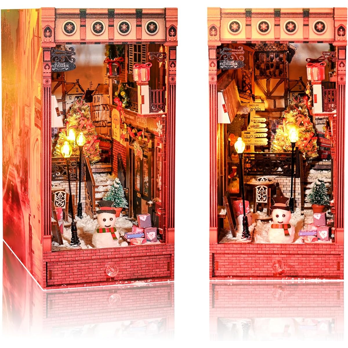 OurMiao Book Nook Kit DIY Book Nook Dollhouse with LED Light 3D Wooden Model for Adults Teens Bookshelf Insert Desk Decor Home Decoration Christmas Promenade
