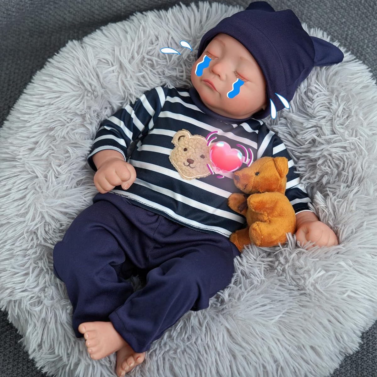 BABESIDE Realistic Baby Doll with Heartbeat - Kai 17" Handmade Reborn Baby Doll Boy Crying Lifelike for Girls Boys Kids Ages 3+