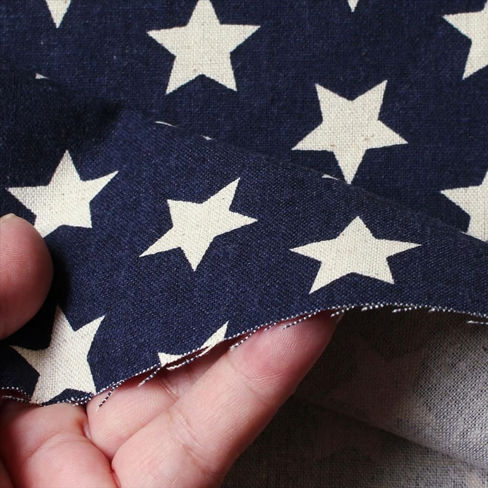 Nippon Chuko NBK Cotton Linen Canvas Print Fabric Star Pattern 110cm Width x 10m Cut Cut Navy ICH29000-7E-10M