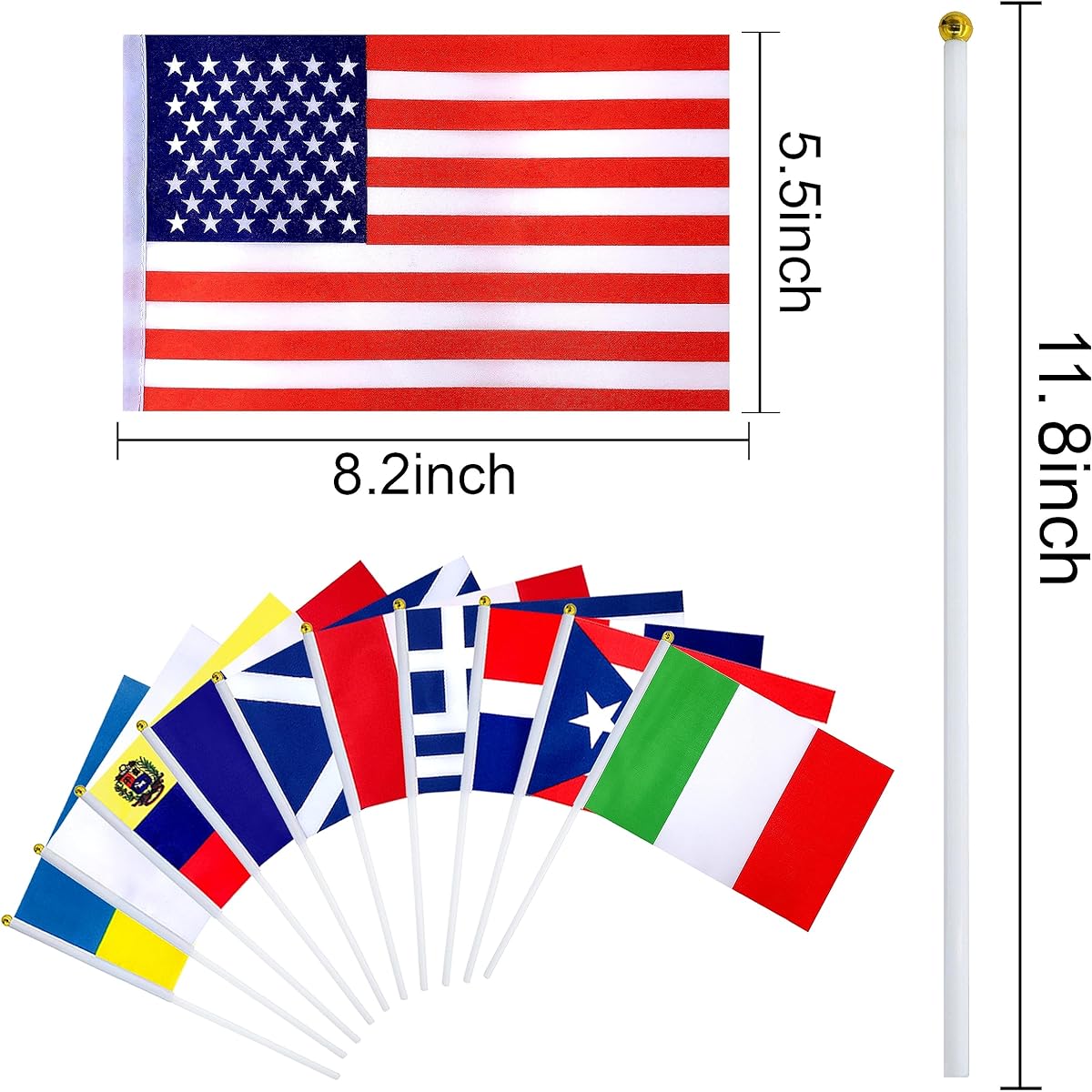 KERDA 226 Countries International Flags with Sticks Small Mini National Handheld Flags for Olympic School Bar Sports Event Decoration Grand Opening 5 x 8 inches