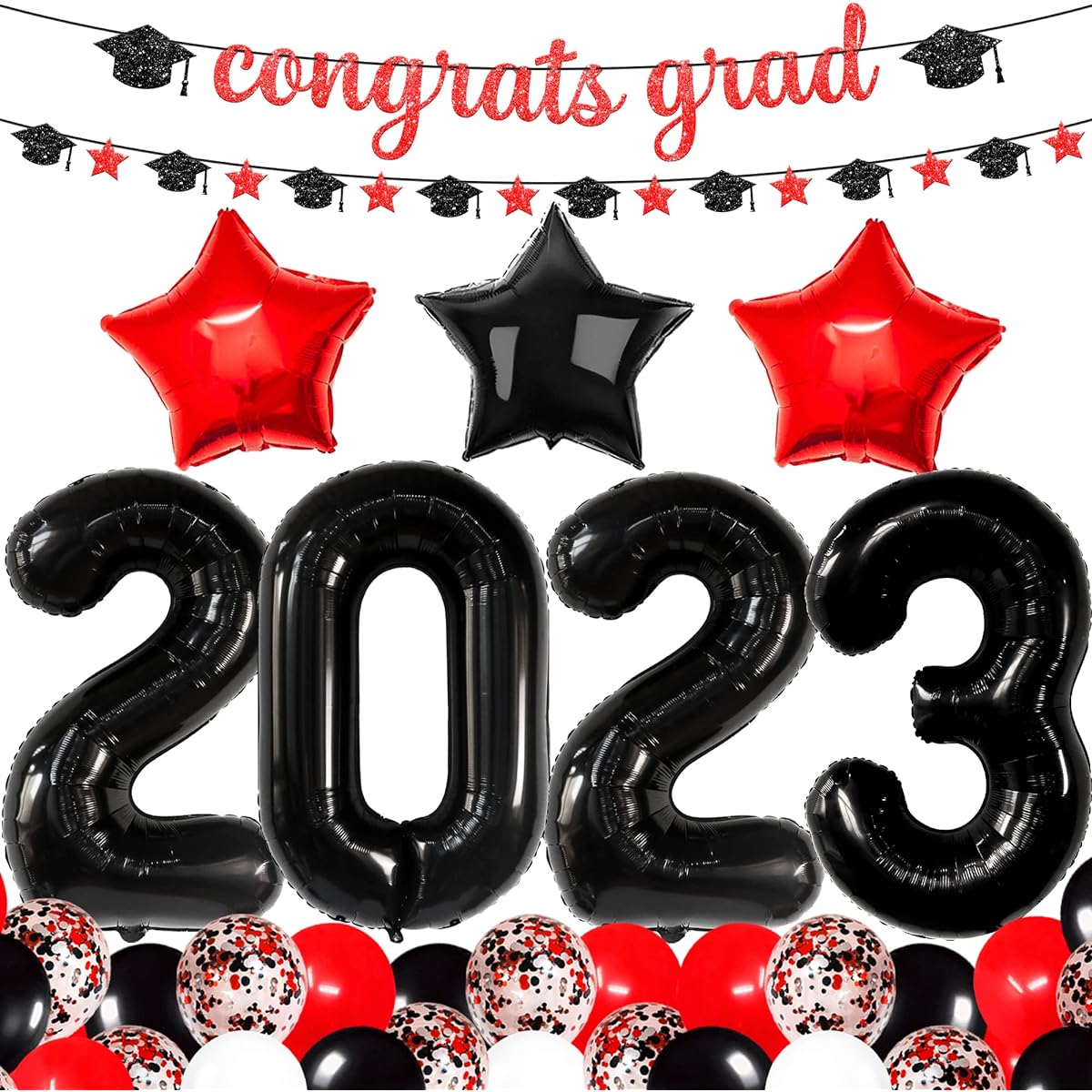 Glitter, Congratulations Graduation Banner Set - 42 Pack, No DIY | Black 2022 Balloon Numbers, 40 Inches for Graduation Party Decorations | Graduation Background for Graduation Decorations 2022 Red and Black