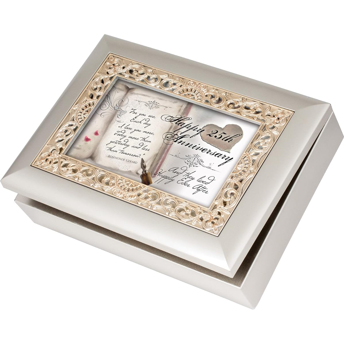 Happy 25th Anniversary And They Lived Happily Ever After Champagne Silver Jewellery Music Box - Plays Song You Light Up My Life