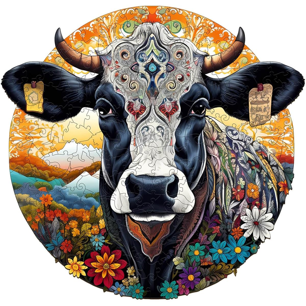 Jigfoxy Wooden Puzzles for Adults, Cow Wooden Jigsaw Puzzle for Adults Unique Animal Shape Woodcut Puzzle for Family Friends Puzzle Lovers (M-11.8*12.2inch-200 Pieces)