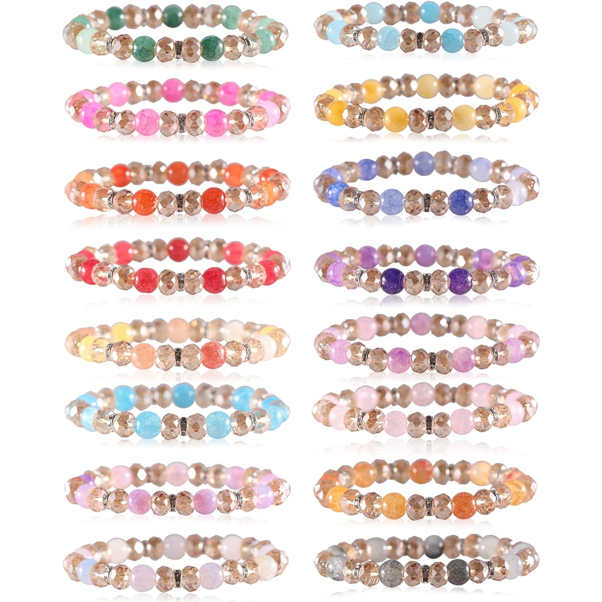 PIPITREE Crystal Bracelets Beaded Bracelets for Women Colorful Stackable Stretch Bead Bracelets Healing Crystal Rhinestone Spacer Anxiety Relief Gifts for Women 16pcs, 6.6inches, Crystal