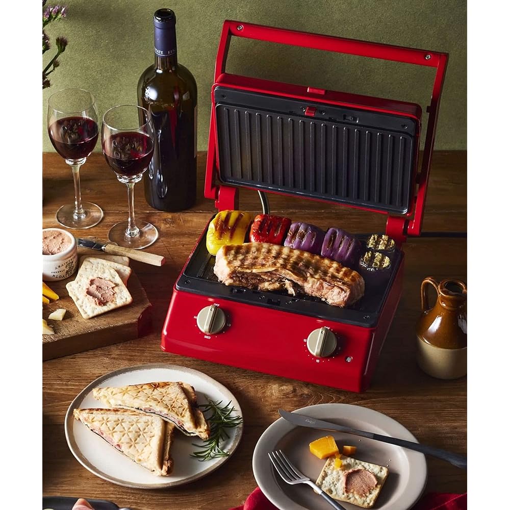 BRUNO BOE084 1703346 Bruno Grill Sand Maker Double Waffle Plate Set, Red, 8 Pieces, 6 Slices, Includes Grilled Rice Ball, Meat, Vegetables, Baked Rice Ball, Oil Tray Included, Dial Timer, Temperature