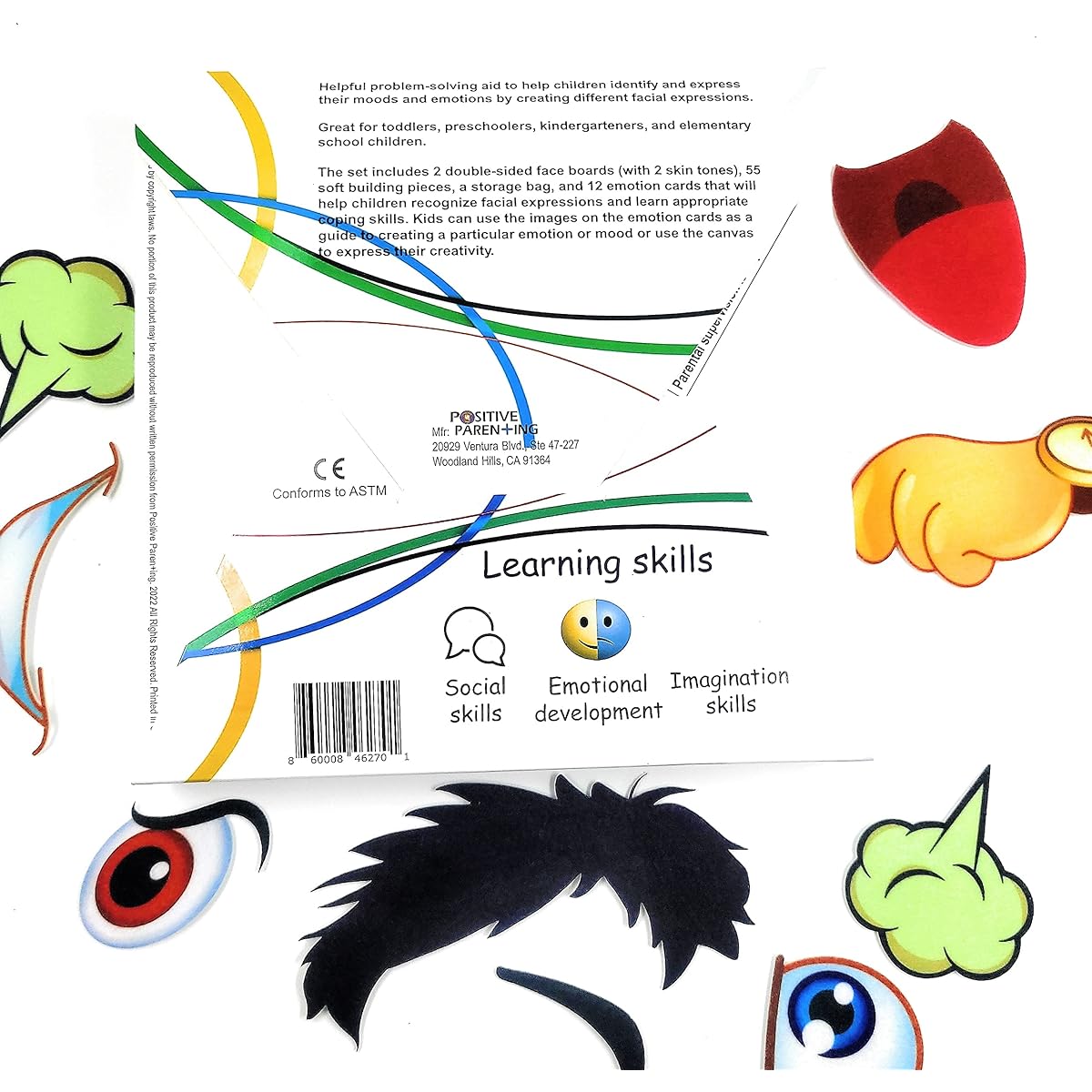 Thought-Spot: Emotions Canvas Activity Set, Social Activity Game, Make Faces, Explain/Express Emotions, 2 Canvases, 12 Double-Sided/Emotion Cards, 55 Facial Expressions, Preschool Kids, Ages 3+