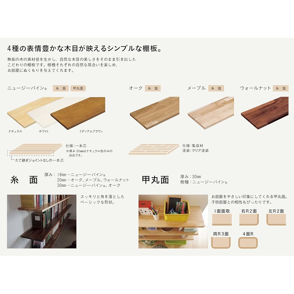 Wood One Shelf Board New G Pine Solid Wood White Color Thread Surface [Length 450x Depth 300x Thickness 18mm] MTR0450I-C1I-WH