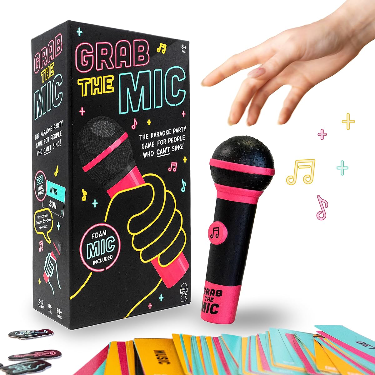Exciting Grab the Mic - Family Karaoke Game for Ages 8+, 2-10 Players - Board Game for Bad Singers - 250 Lyric Cards for Fun Fun Game Nights, Birthday Parties, Kids Gifts