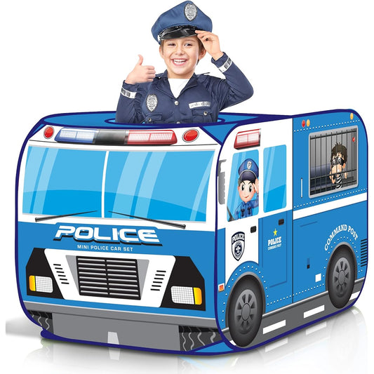 ArtCreativity Police Car Tent with Carry Bag Pop Up Indoor Tent for Kids Police Officer Indoor Playhouse with 2 Openings Flat Folding Kids Play Tent Compact Storage 43.5 x 28 x 26.5 inches