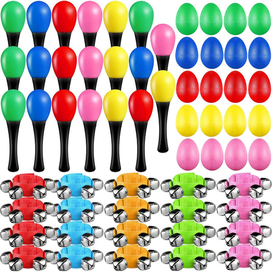 60 Pieces Shaker Musical Instruments Kids Music Party Favors Baby Learning Percussion Toys Wrist Hand Bands 20pcs Jingle Bells 20pcs Egg Shakers 20pcs Maracas Rattle Shakers 20pcs Sand Hammers