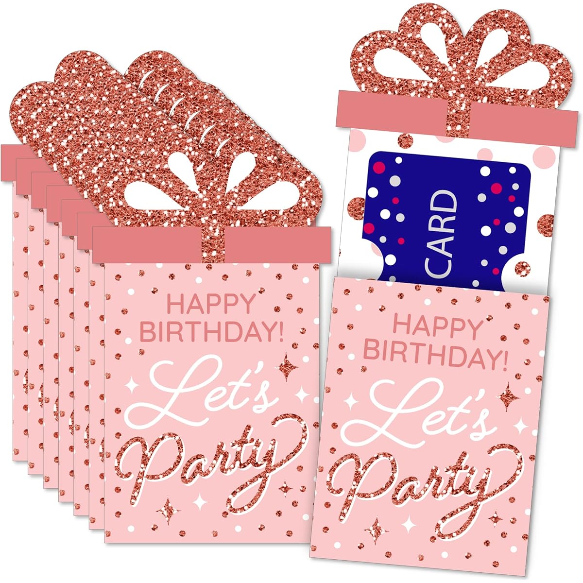 Big Dot of Happiness Pink Rose Gold Birthday - Happy Birthday Party Money and Gift Card Sleeves - Fantastic Gift Card Holders - Set of 8