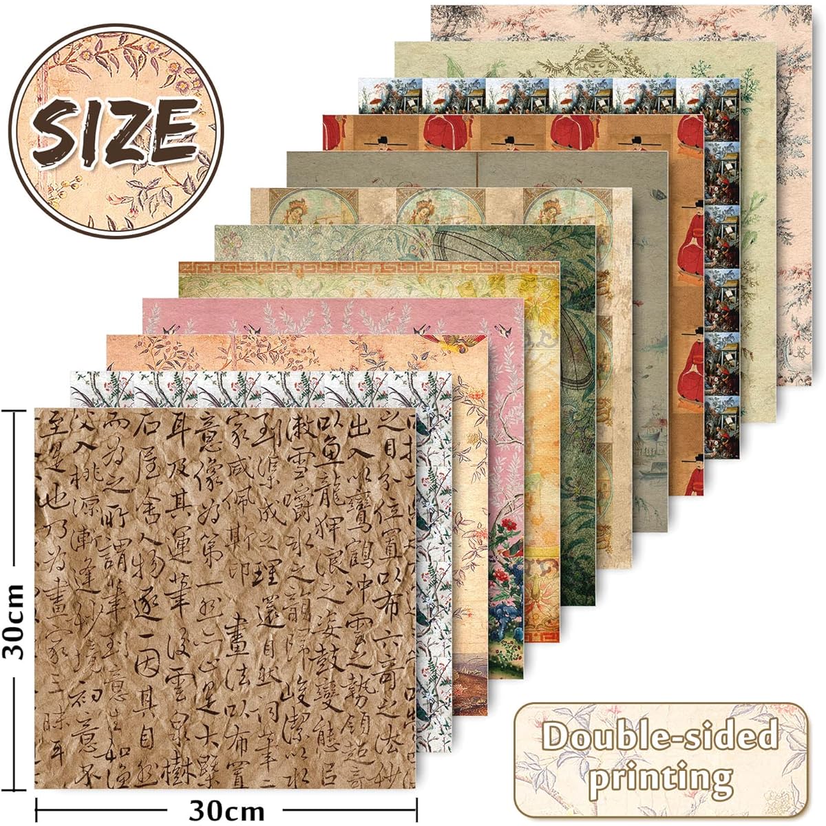 Whaline 24 Sheets Chinoiserie Pattern Paper 30 x 30cm Traditional Chinese Painting Theme Scrapbook Paper Double Sided Decorative Kraft Paper Folds Flat DIY Background Card Making Supplies 12 Designs