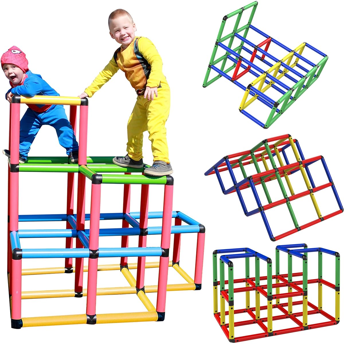 Funphix Outdoor Climbing Structure for Kids - Buildable Gym Indoor Playground & Outdoor Play Equipment for Kids - Building Kit with Tubes & Connectors - Backyard Playground Set for Crawling & Playing