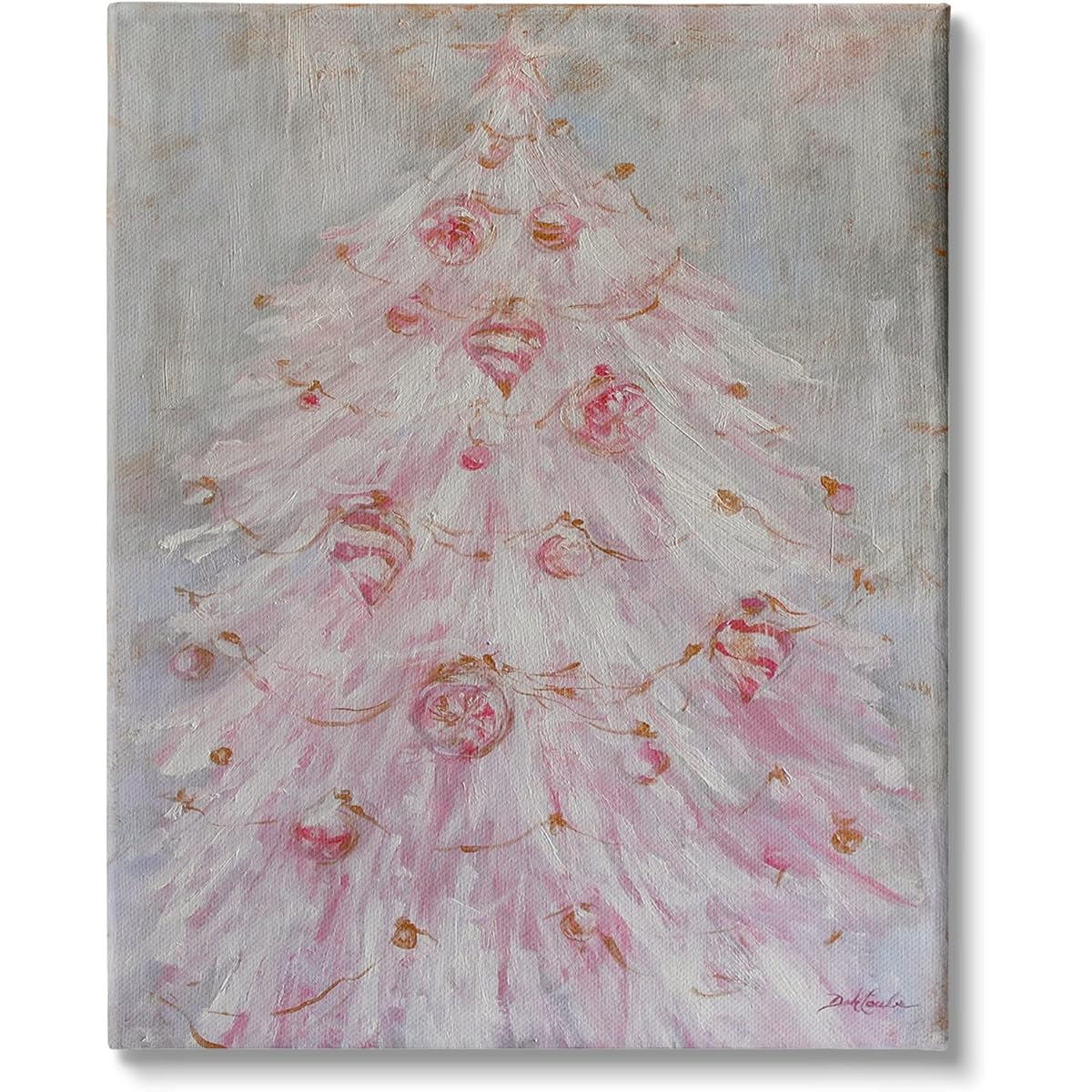 Stupell Industries Vintage Pink Holiday Tree, Charming Abstract Christmas Ornaments, Designed by Debi Cowles, Canvas Wall Art, 16 x 20 Inches, Grey