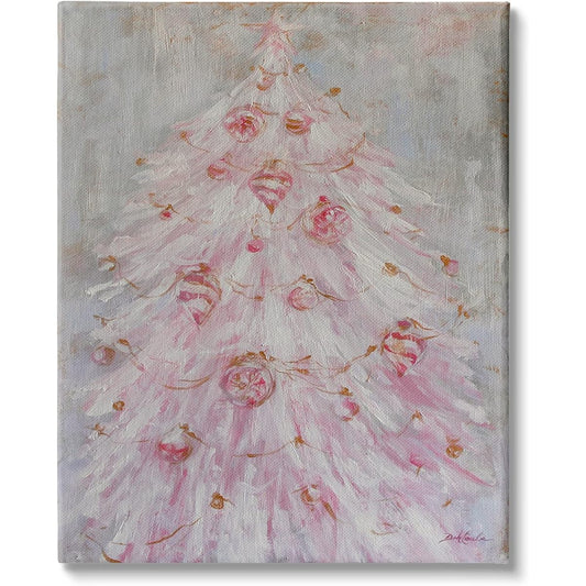 Stupell Industries Vintage Pink Holiday Tree, Charming Abstract Christmas Ornaments, Designed by Debi Cowles, Canvas Wall Art, 16 x 20 Inches, Grey