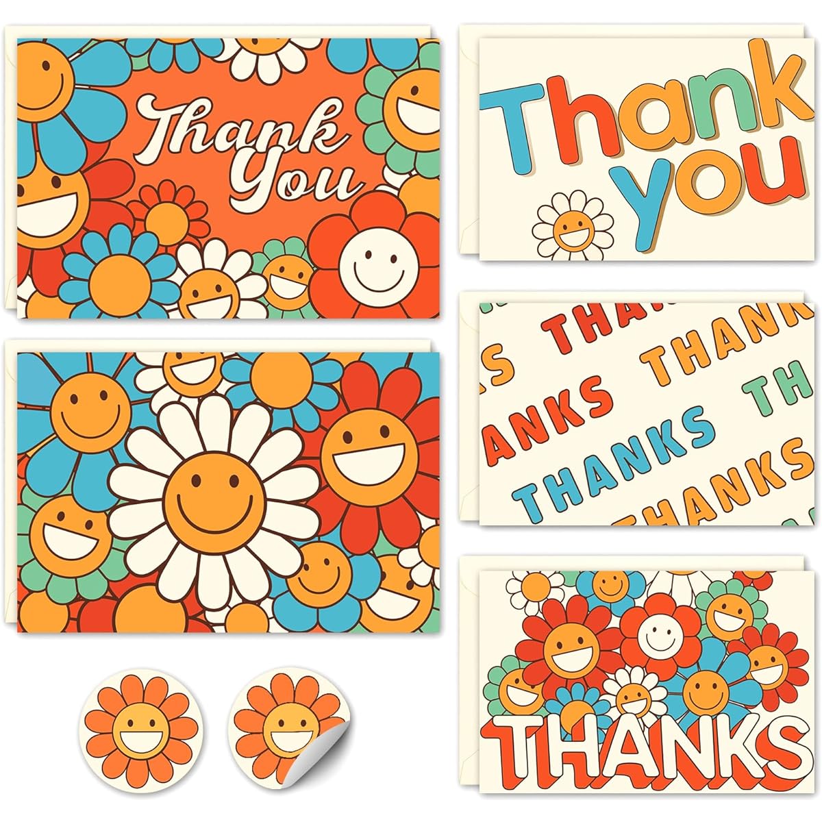 Horchen Retro Thank You Cards with Envelopes, 48 Pack Thank You Gift Cards for Teachers, Friends, Kids Birthday Party, Small Business Appreciation Cards