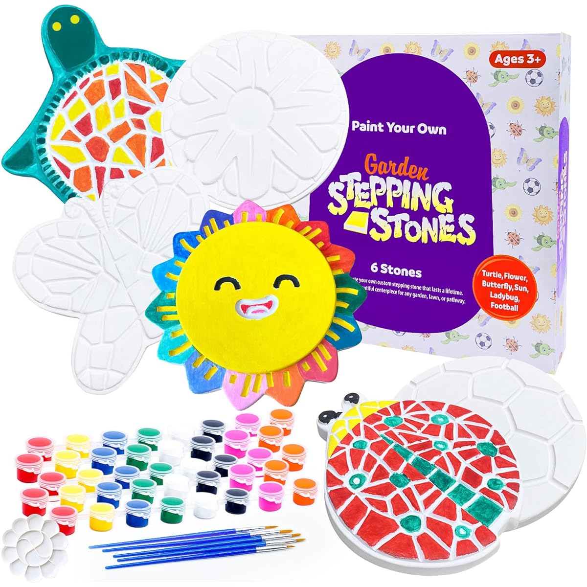 ESTVIIG 6pcs Stepping Stones Craft Kit for Kids Paint Your Own DIY Kids Craft Kit for 4-8 Years Old Kids Fun Plaster Painting Art Toy Birthday Gift Decorative Garden
