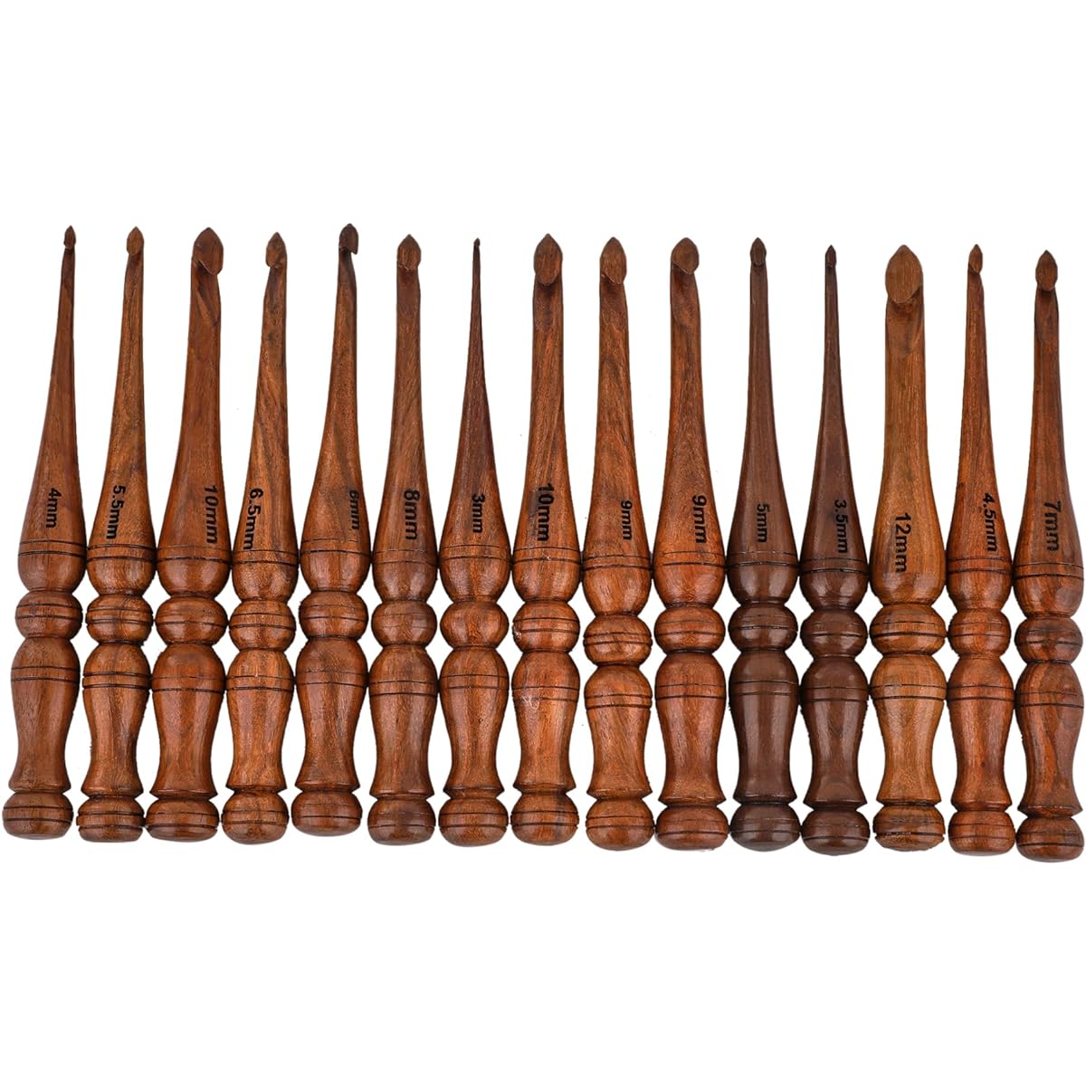 Bhartiya Handicrafts Wooden Crochet Hook Set Rosewood Beautiful Knitting Needles Various Sizes Carving Knitting Needles Crochet (Set of 12 - 3.5mm to 12mm)