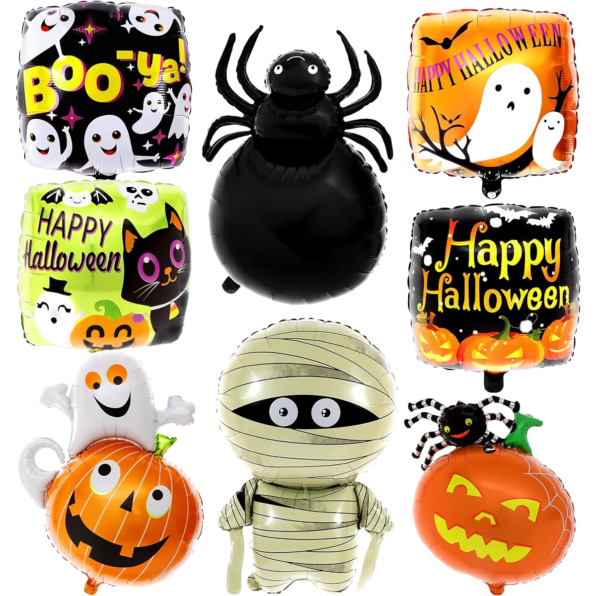 Halloween Foil Balloon Decorations – Pack of 8 | Halloween Balloons for Halloween Party Decorations | Halloween Mylar Balloons for Halloween Decorations | Halloween Birthday Spider/Ghost Balloons