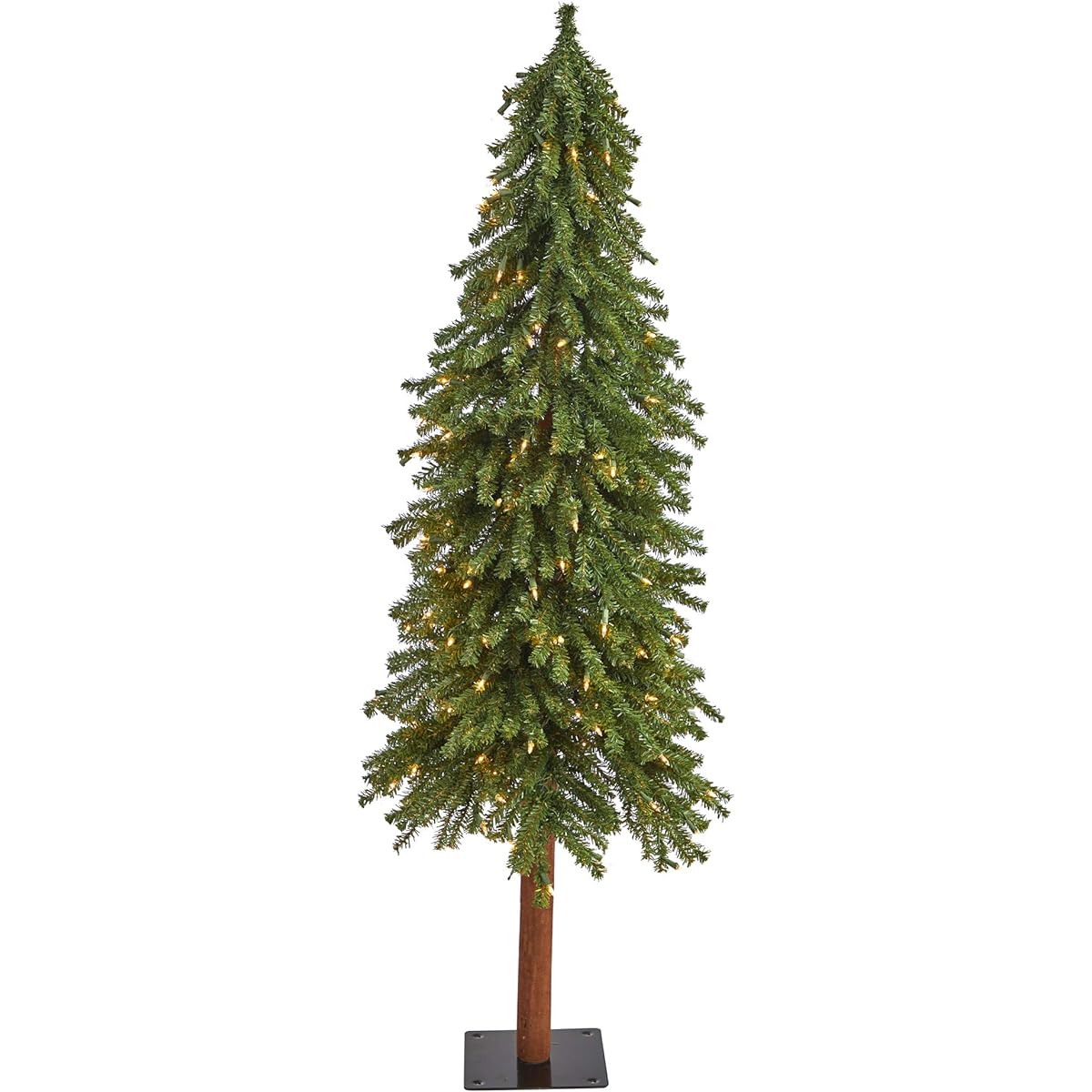 Nearly Natural 1.5m Grand Alpine Artificial Christmas Tree with 200 Clear Lights and 469 Bendable Branches, Natural Trunk, Green