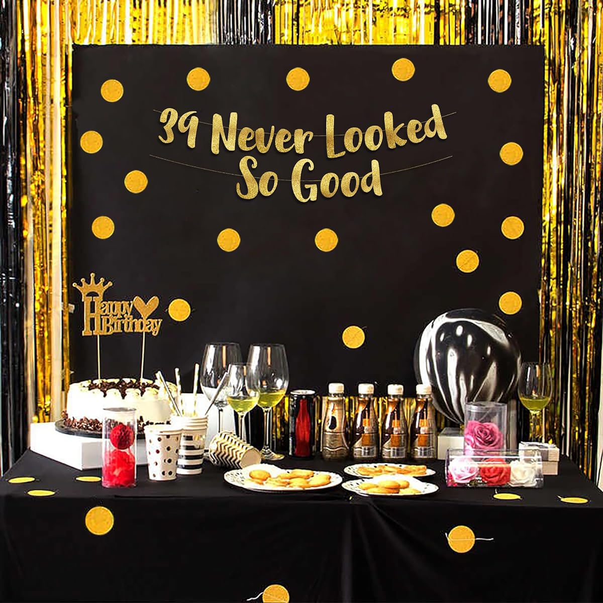 39 Never Looked So Good Gold Glitter Banner – 39th Birthday and Anniversary Party Decorations