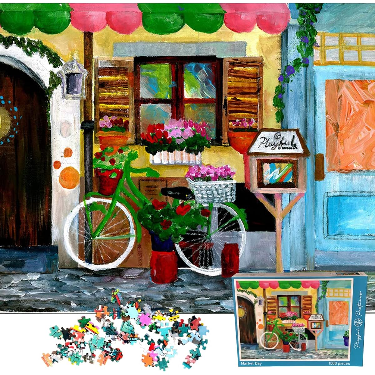Jigsaw Puzzle for Adults by Playful Pastimes 1000 Piece Market Day Cardboard Puzzle Dimensions 27" x 20"