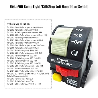 Handlebar Light Switch for Polaris Sportsman 2001 2002 2003 2004 2005 4010591 Hi Lo OFF ATV Motorcycle Snowmobile Watercraft Light Kill Stop Switch