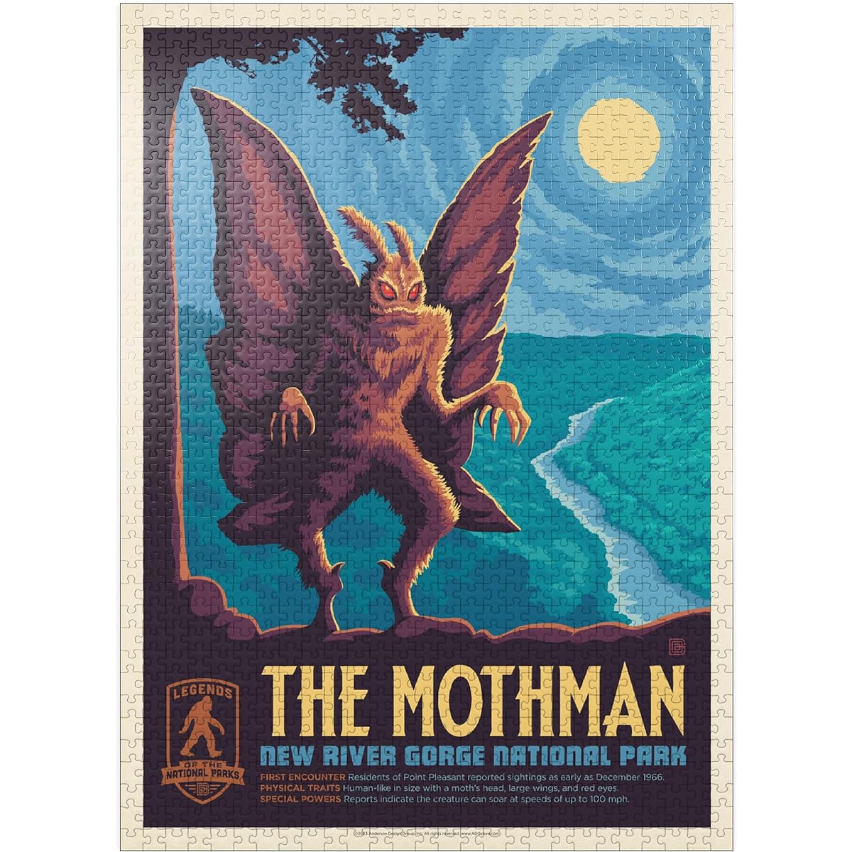 Legends of The National Parks: New River Gorge's Mothman Vintage Poster Premium 1000 Piece Jigsaw Puzzle for Adults