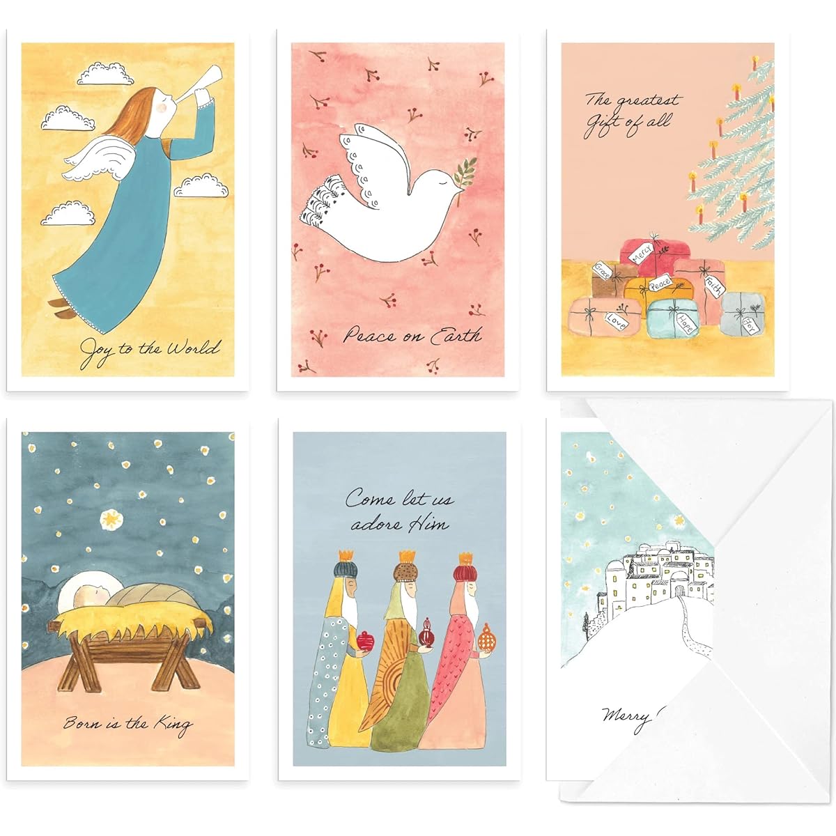 DiverseBee Greeting Cards with Envelopes, Assortment of Inspirational Note Cards, Blank Inside (Christmas Watercolor)
