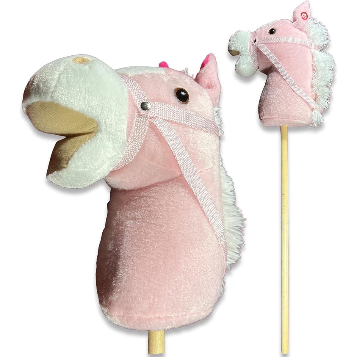 Nature Bound Stick Horse | Stick Horse Stuffed Animal Handmade Hobby Horse provides role play fun for toddlers and preschoolers. Hand sewn head, sturdy wood stick, plus neighbor & clip crop sounds (Pink)