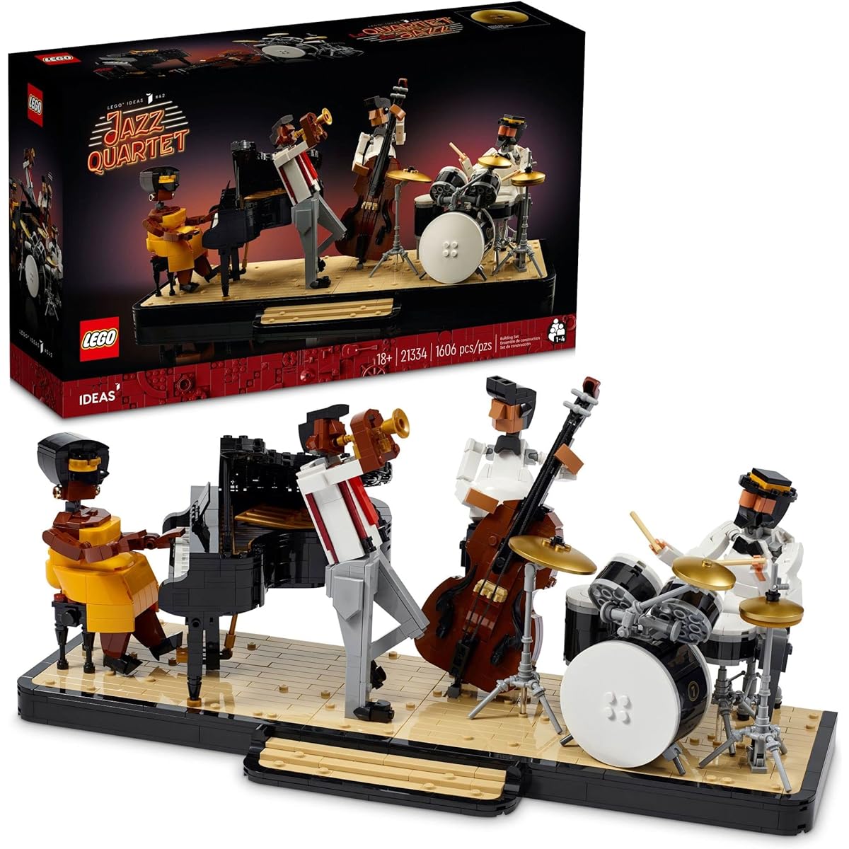 LEGO Ideas Jazz Quartet 21334 Building Blocks with Buildable Stage, 4 Band Musician Figures, Piano, Bass, Trumpet and Drum Kit Instruments, Great Home Display for Adults
